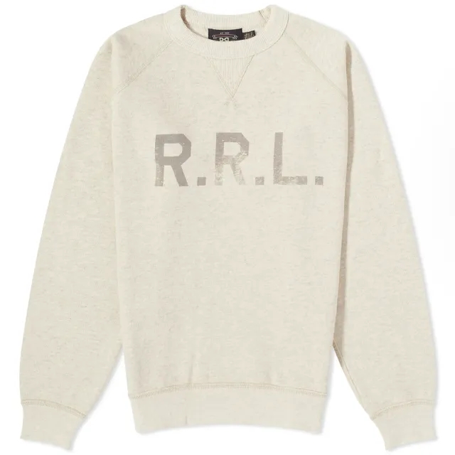 Ralph Lauren RRL Men's Graphic Logo Crew Sweat Oatmeal Heather