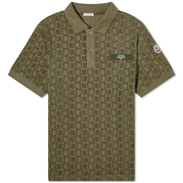 Moncler Men's Towelling Monogram Polo Green