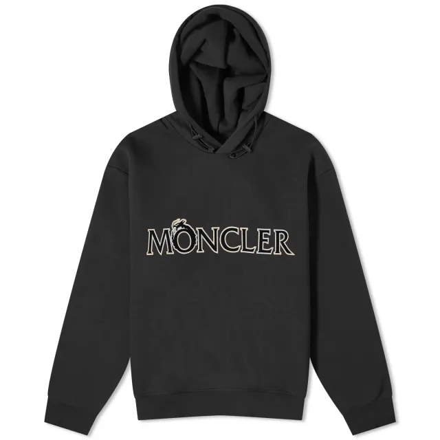 Moncler Men's Dragon Flocked Logo Popover Hoody Black