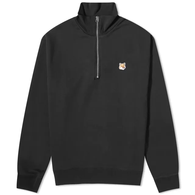Maison Kitsuné Men's Fox Head Patch Half Zip Sweat Black