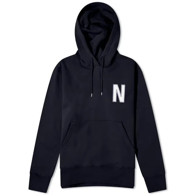 Norse Projects Men's Arne Relaxed N Logo Hoodie Dark Navy