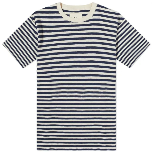 Folk Men's Classic Stripe T-Shirt Ecru Navy