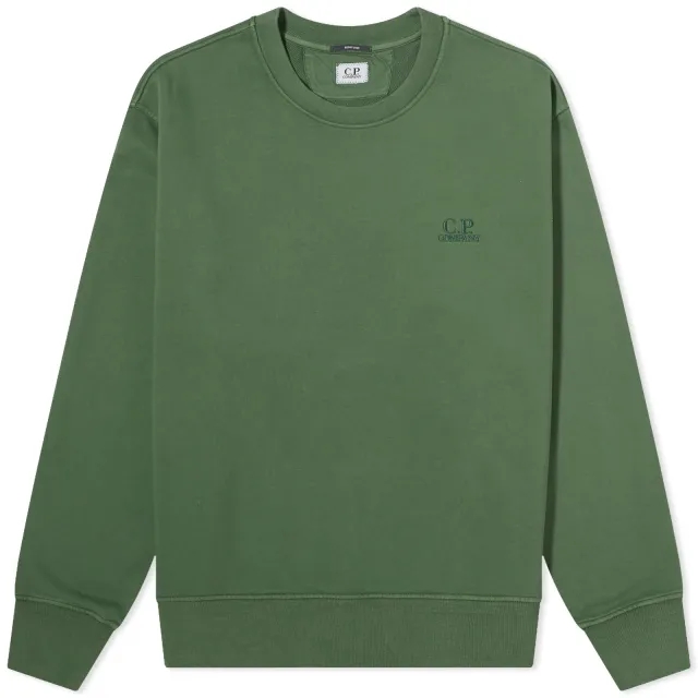 C.P. Company Men's Cotton Diagonal Fleece Logo Sweatshirt Duck Green