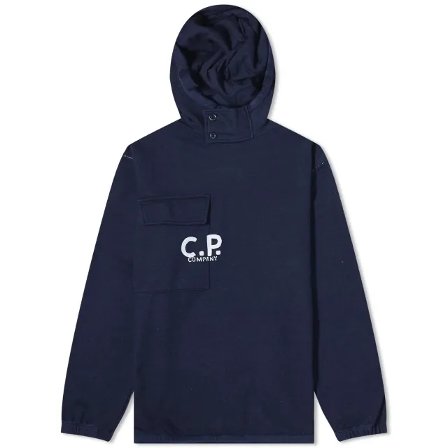 C.P. Company Men's Indigo Fleece Hoodie Denim-Normal Washed 40°