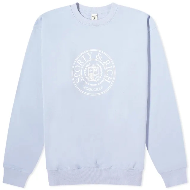 Sporty & Rich Men's Conneticut Crest Crew Sweat Washed Periwinkle