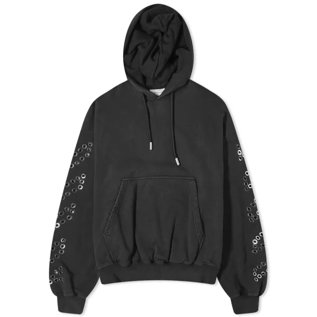 Off-White Men's Eyelet Diagonal Popover Hoodie Black