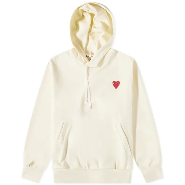 Comme des Garçons Play Men's Red Heart Pullover Hoodie Ivory