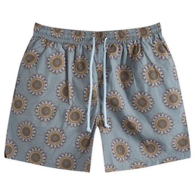 Universal Works Men's Lobby Print Action Shorts Smoke Blue