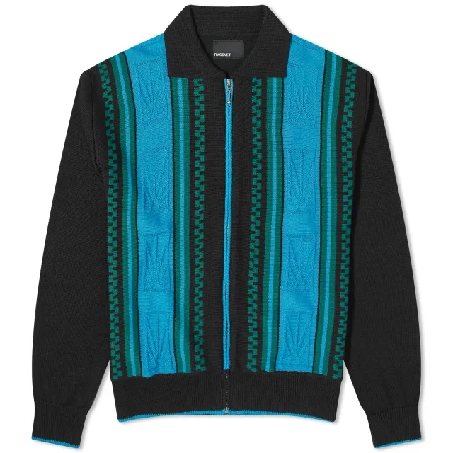 RASSVET Men's Stripe Zip Cardigan Blue