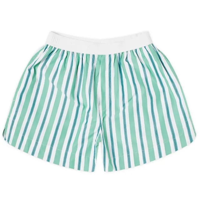 GANNI Women's Stripe Cotton Elasticated Shorts Creme De Menthe