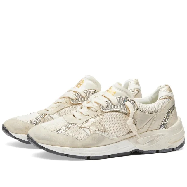 Golden Goose Women's Running Dad Leather Sneaker Seed Pearl/Platinum/White