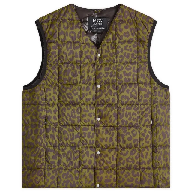 Taion Men's V-Neck Down Vest Leopard