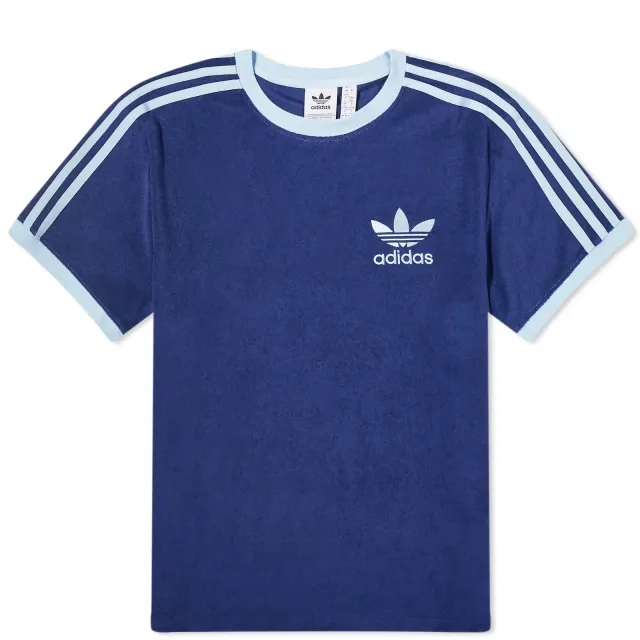 Adidas Originals Unisex 3 Stripe Terry Tee In Navy