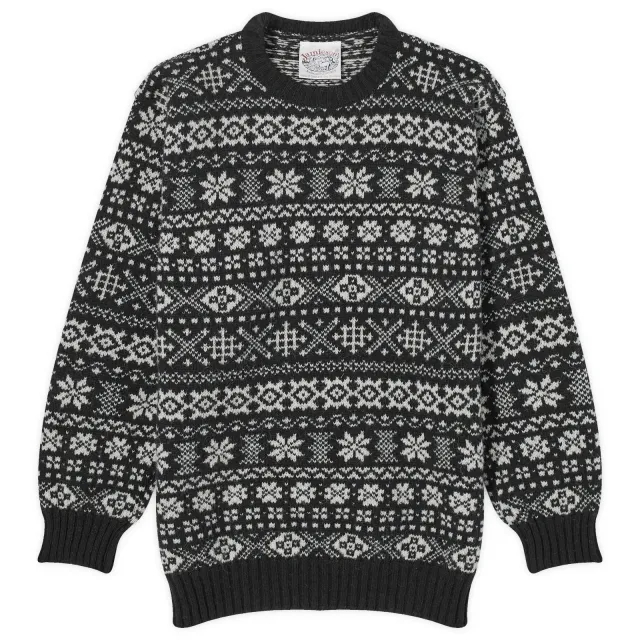Jamieson's of Shetland Men's Snowflake Fair Isle Crew Knit Black/White
