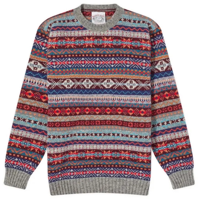 Jamieson's of Shetland Men's Fair Isle Crew Knit Grey Mix