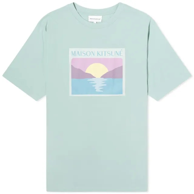 Maison Kitsuné Men's Sunset Postcard Comfort T-Shirt Seafoam