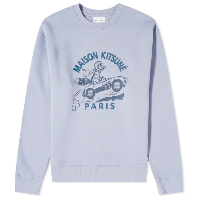Maison Kitsuné Men's Racing Fox Comfort Crew Sweat Duster Blue