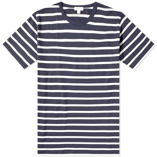 Sunspel Men's Breton Stripe T-Shirt Navy/Ecru