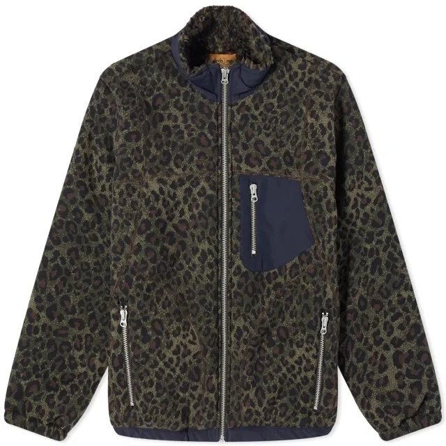 Brain Dead Men's Leopard Revese Sherpa Jacket Olive