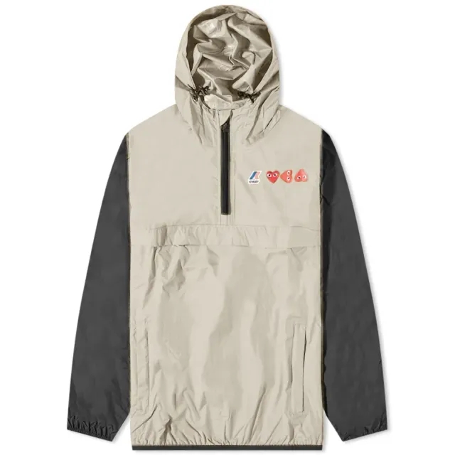 Comme des Garçons Play Men's x K-Way Half Zip Block Colour Jacket Beige/Black