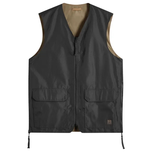 Taion Men's Military Reversible V-Neck Vest Black