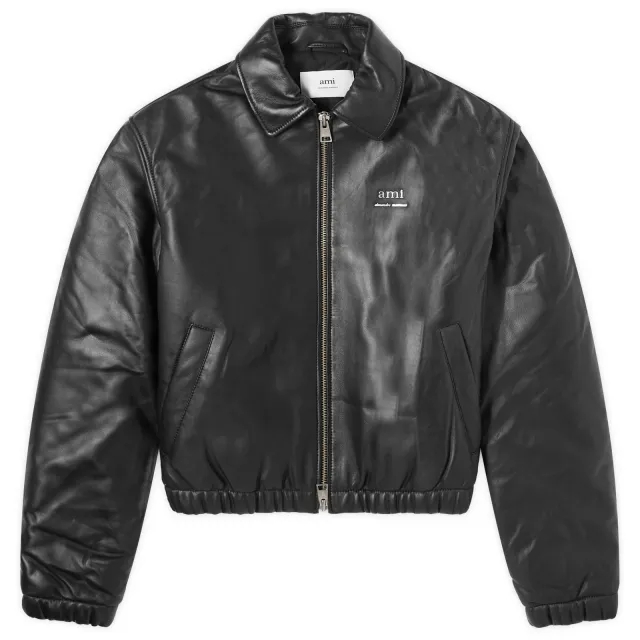 AMI Paris Men's Padded Leather Jacket Black