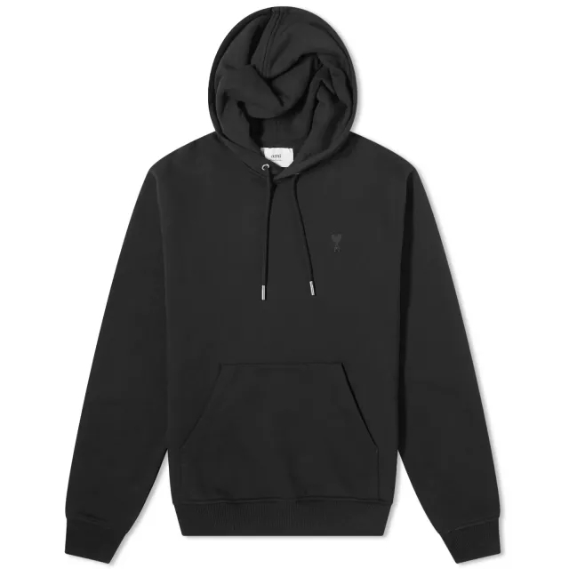 AMI Paris Men's Tonal Heart Hoodie Wool Tricotine Black