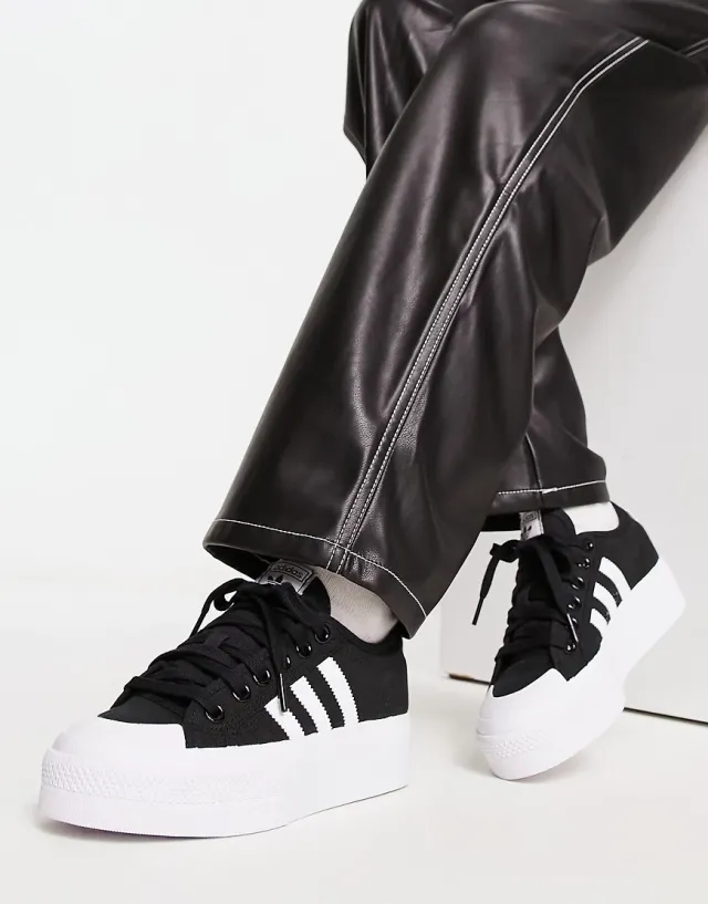 adidas Originals adidas nizza platform trainers in black & white