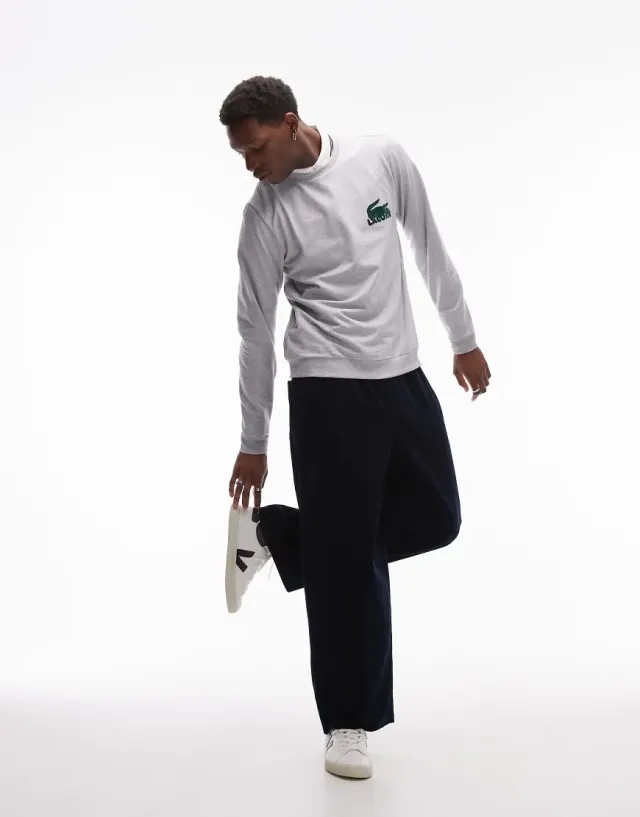 Lacoste Fleece Loungewear Hoodie - Grey Chine / Green