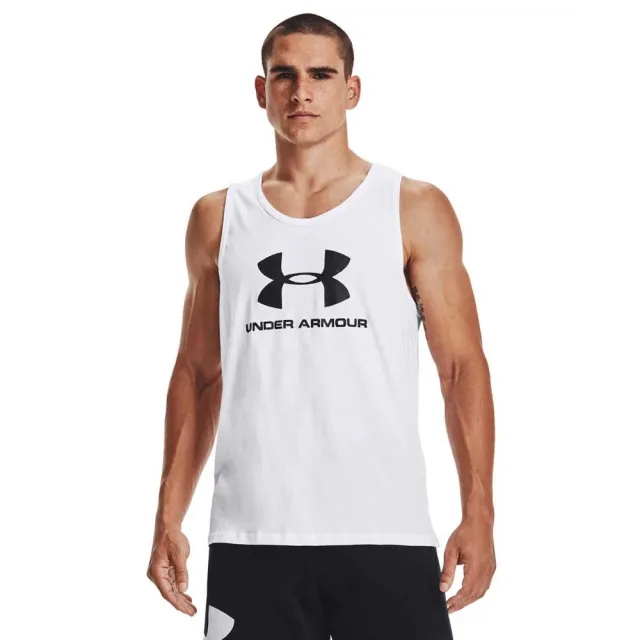 Under Armour Mens Sportstyle Logo Wicking Fitness Tank Top in White Jersey