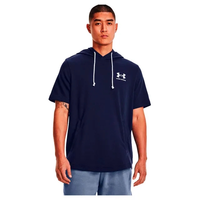 Men's  Under Armour  Rival Terry Short Sleeve Hoodie Midnight Navy / Onyx White M
