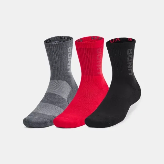 Unisex  Under Armour  3-Maker 3-Pack Mid-Crew Socks Red / Castlerock / Castlerock XL