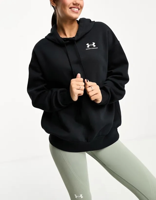 Women's  Under Armour  Icon Fleece Oversized Hoodie Black / White XS