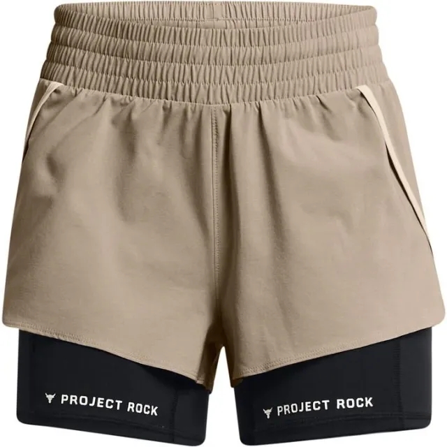 Under Armour Women's Project Rock Flex Woven Leg Day Shorts Timberwolf Taupe / Black / Silt L
