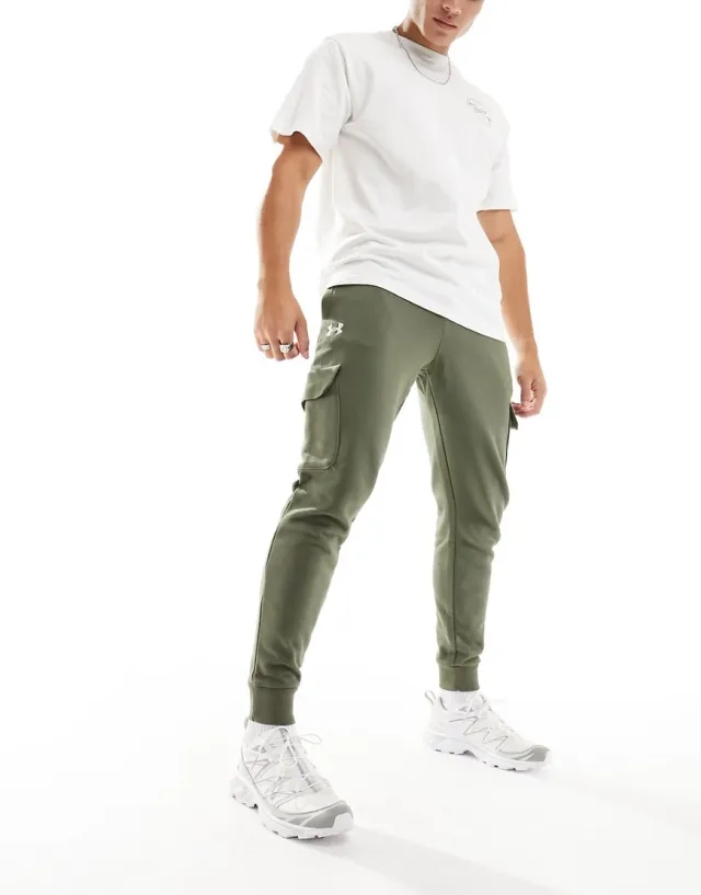 Men's  Under Armour  Rival Fleece Cargo Joggers Marine OD Green / White XXL