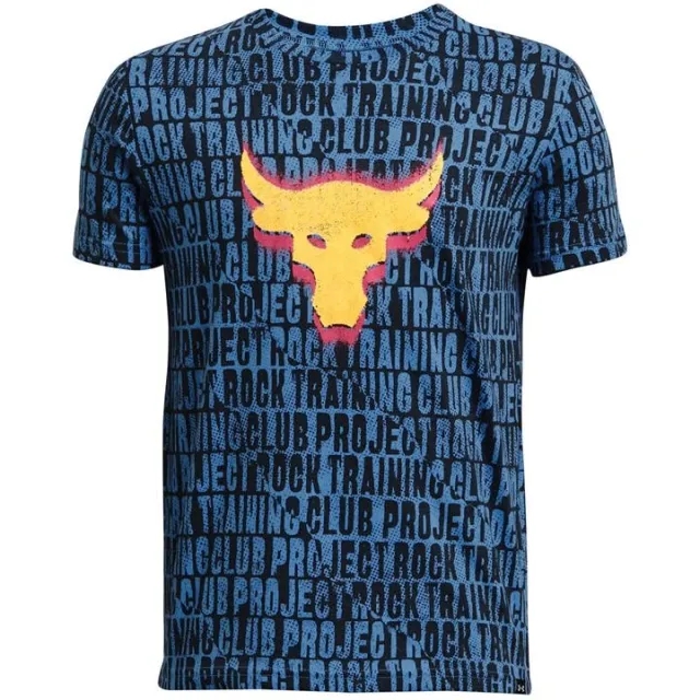 Under Armour Boys' Project Rock BB Printed Short Sleeve Viral Blue / Astro Pink / Black YXL (63 - 67 in)