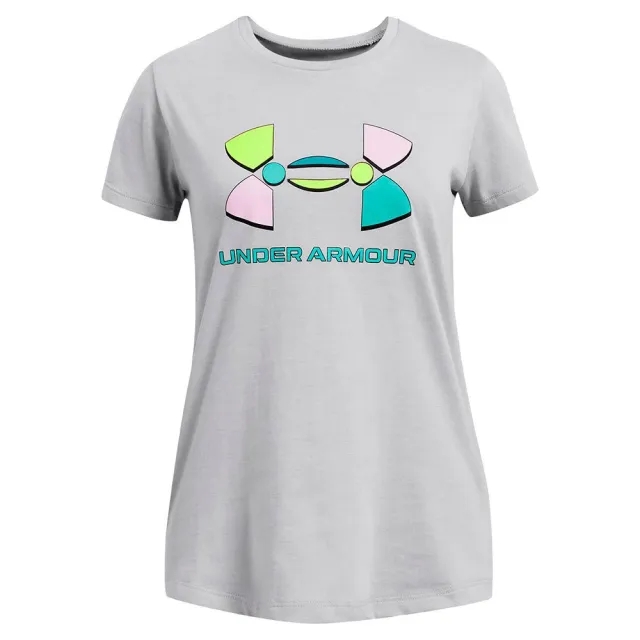 Girls'  Under Armour  Colorblock Big Logo Short Sleeve Mod Gray Medium Heather / Black YXS (48 - 50 in)
