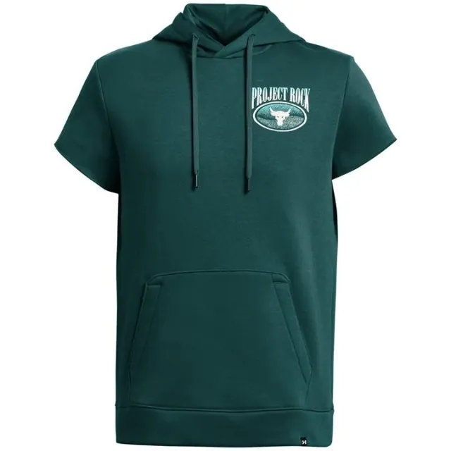 Under Armour Men's Project Rock Essential Fleece Short Sleeve Hoodie Hydro Teal / Radial Turquoise / Black XL