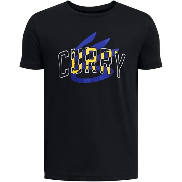 Under Armour Boys' Curry Logo T-Shirt Black / Royal YXS (48 - 50 in)