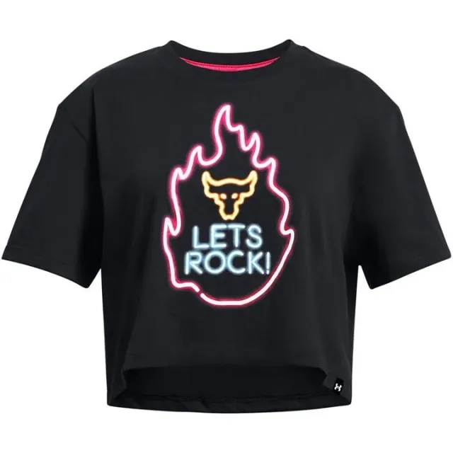 Under Armour Girls' Project Rock Campus Crop T-Shirt Black / Black YXL (63 - 67 in)