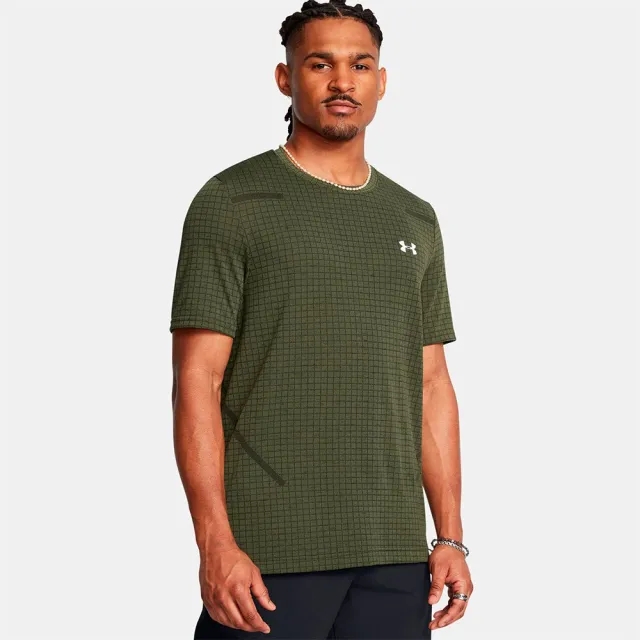 Men's  Under Armour  Seamless Grid Short Sleeve Marine OD Green / White S