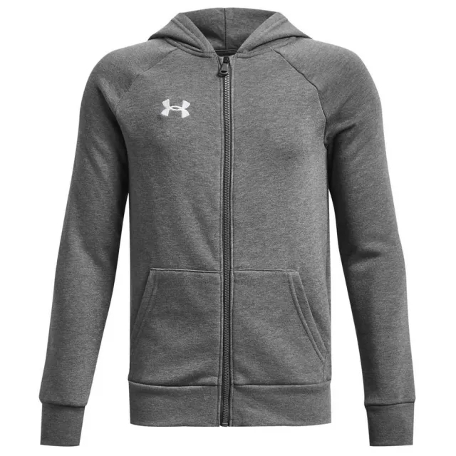Boys'  Under Armour  Rival Fleece Full-Zip Hoodie Castlerock Light Heather / White YSM (50 - 54 in)