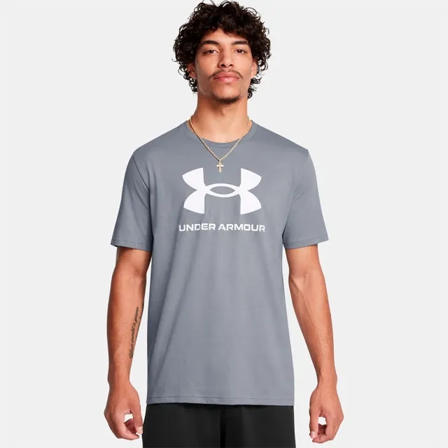 Men's  Under Armour  Logo Short Sleeve Steel / White L