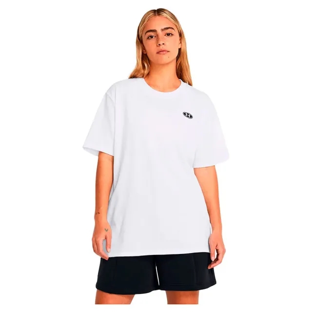 Women's  Under Armour  Heavyweight Embroidered Patch Boyfriend Oversized Short Sleeve White / Black XL