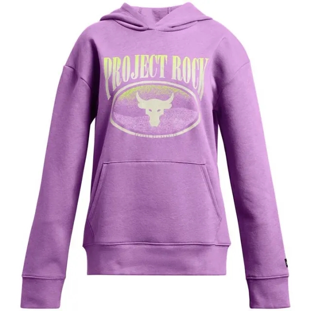 Under Armour Girls' Project Rock Campus Hoodie Provence Purple / High Vis Yellow / Black YMD (54 - 59 in)