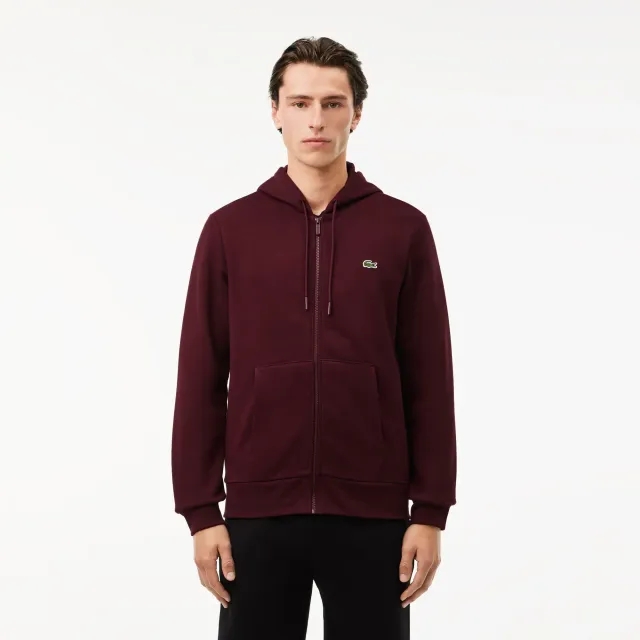 Lacoste Zip-Up Fleece Hoodie - Bordeaux