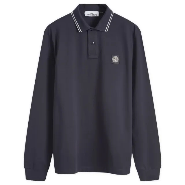 Stone Island Men's Long Sleeve Patch Polo Navy Blue