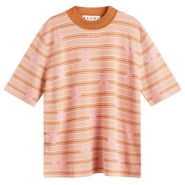Marni Men's Striped Floral T-Shirt Pink Gummy