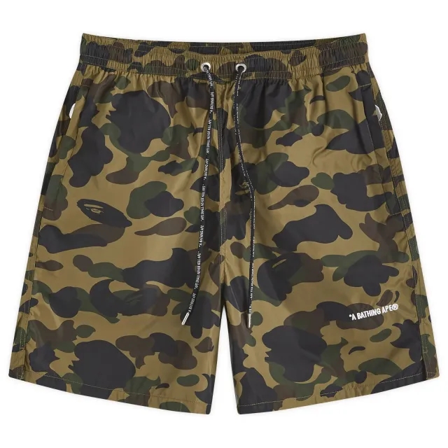 A Bathing Ape Men's 1st Camo Nylon Beach Short Green