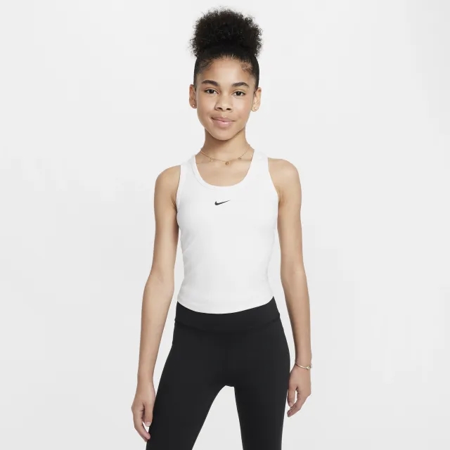 Nike One Fitted Older Kids' (Girls') Dri-FIT Tank Top - White - Recycled Polyester Minimum